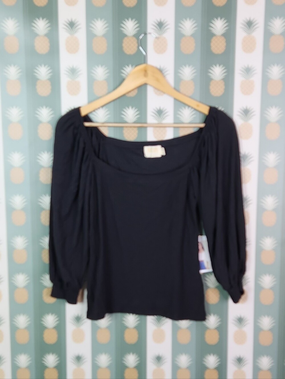 Nation Black Puff-Sleeve Women's Top
